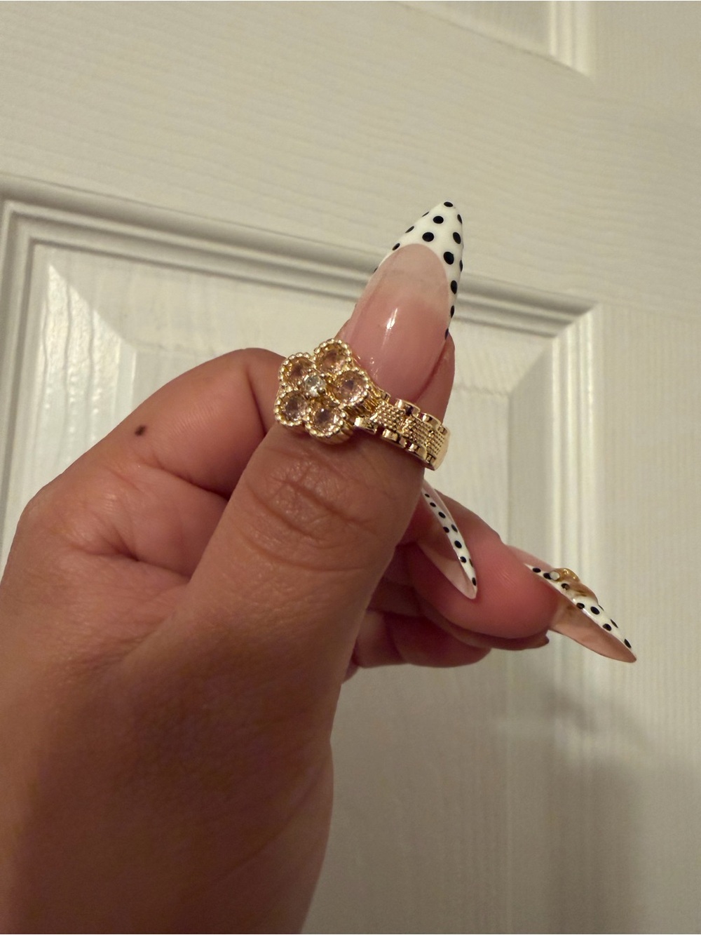 Gold plated Floral Cluster Ring - Nude/Pink Accent